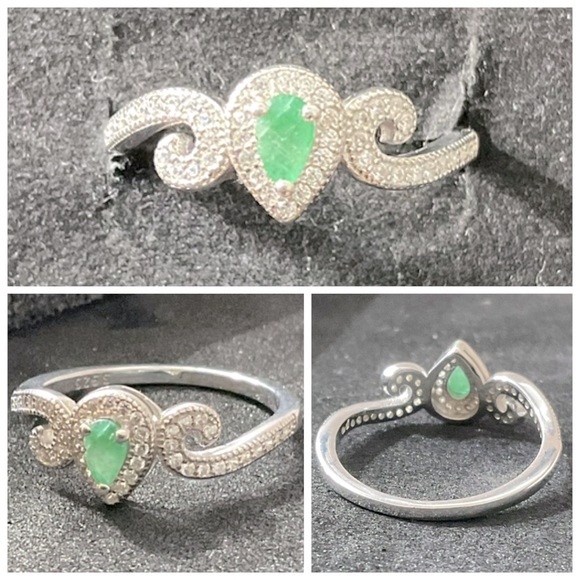 Halo pear emerald on Stirling 92.5 silver ring. New unused. - Picture 1 of 4